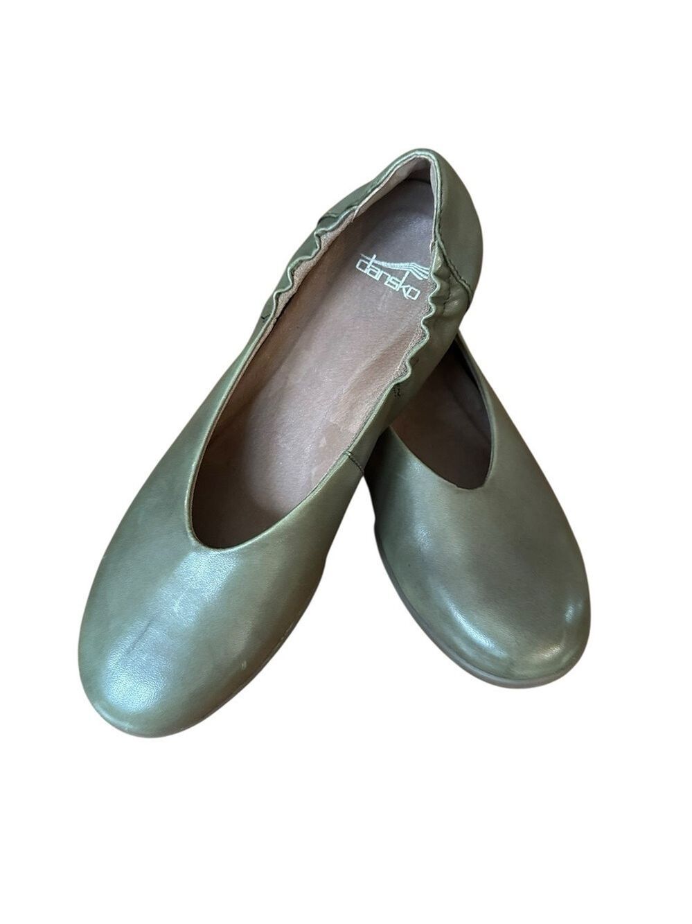 DANSKO Kira Ballet Flat Womens 37/6.5 Green Leather Round Toe Comfort Cushioned - Picture 2 of 10